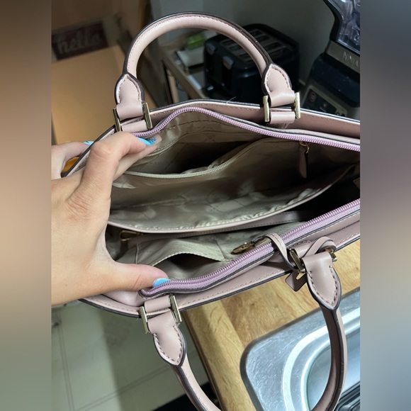 Michael Kors Hamilton Large Vanilla MK Signature Pink Satchel Crossbody Handbag - Picture 2 of 3